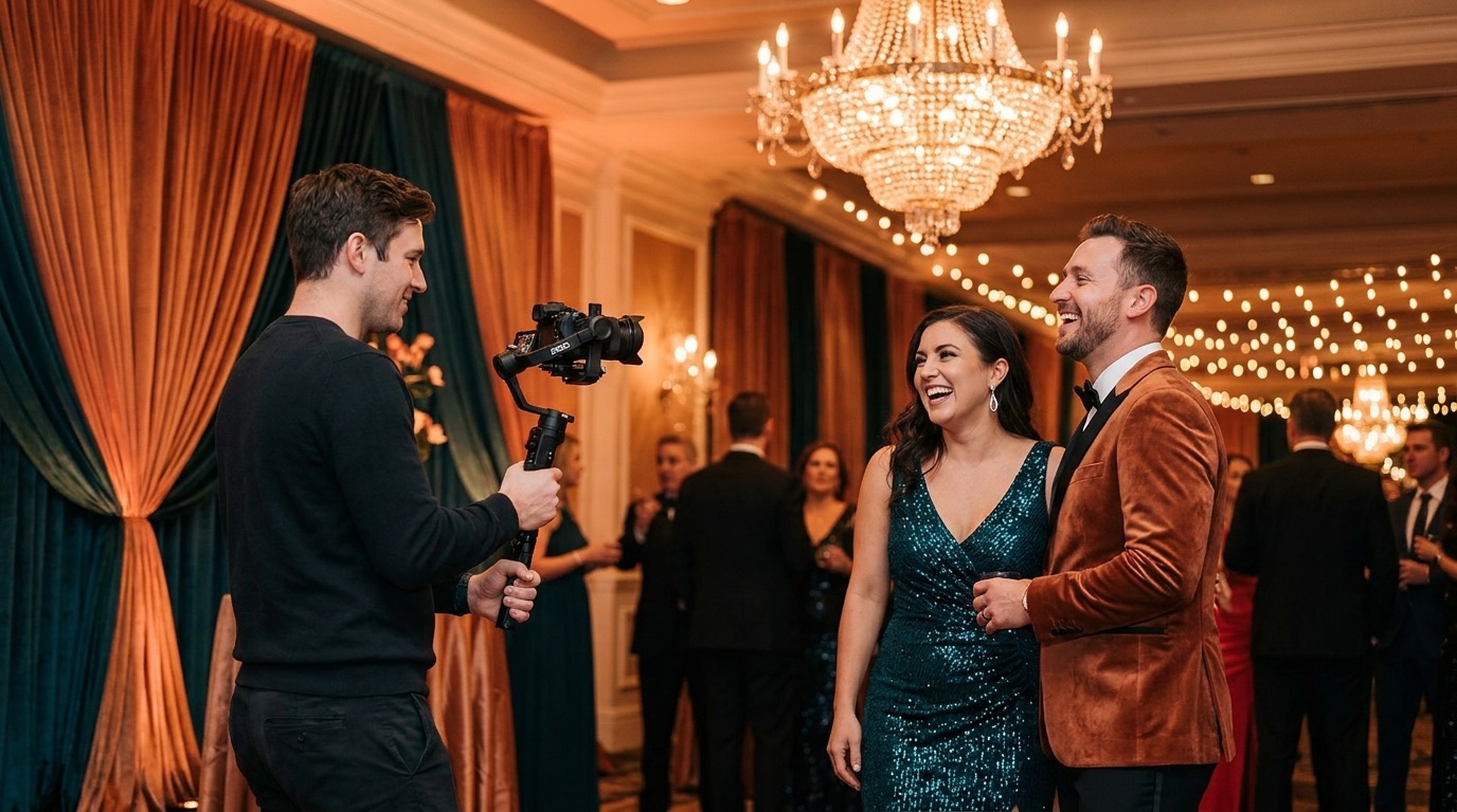 Videographer with gimbal at a Las Vegas gala