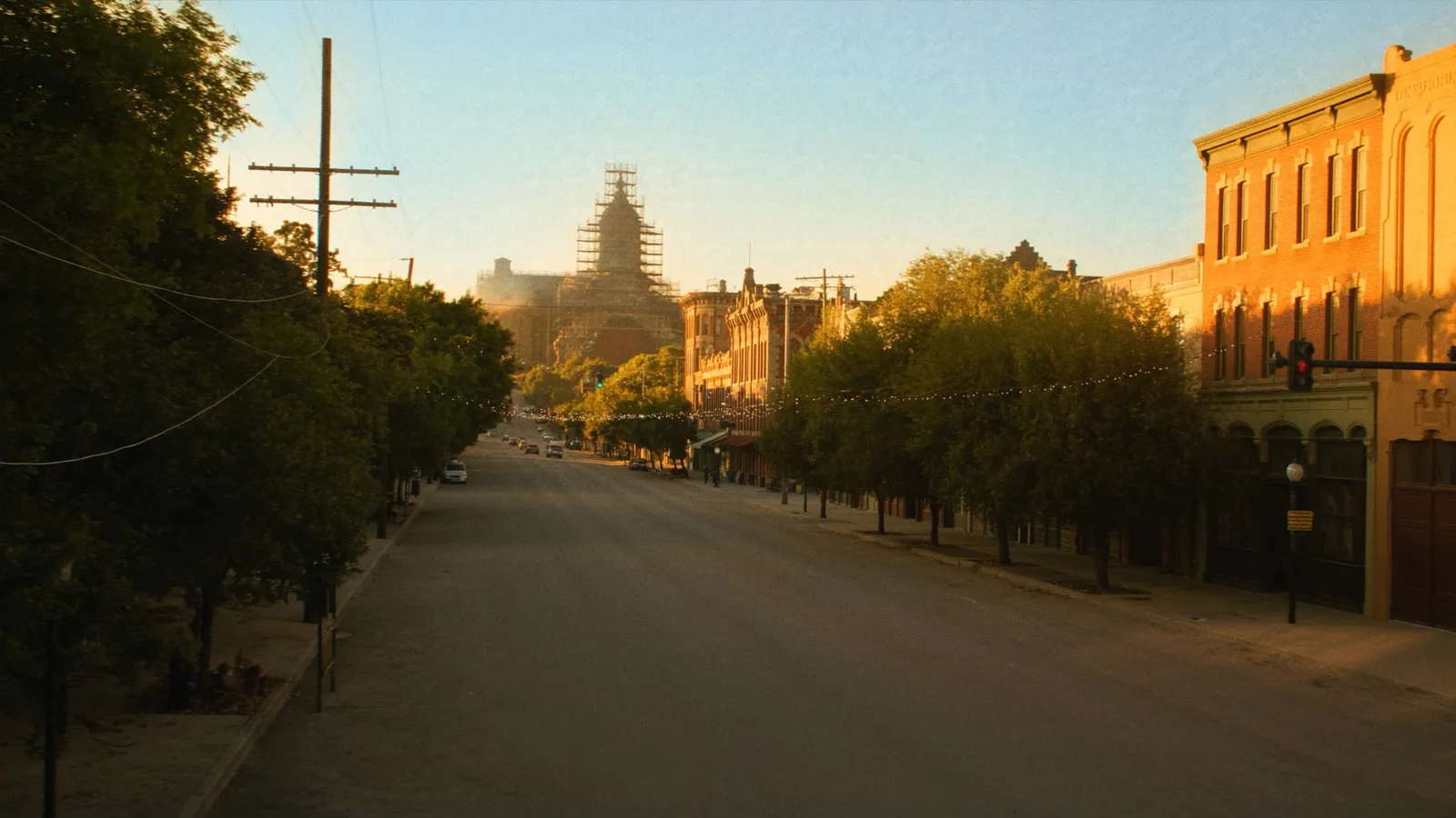 Downtown Fort Worth Texas at golden hour with historic architecture