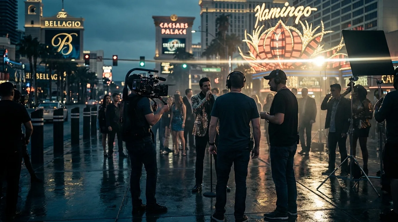 Music video shoot on the Las Vegas Strip at twilight