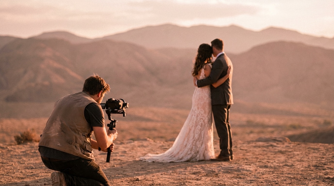 Wedding videographer at golden hour
