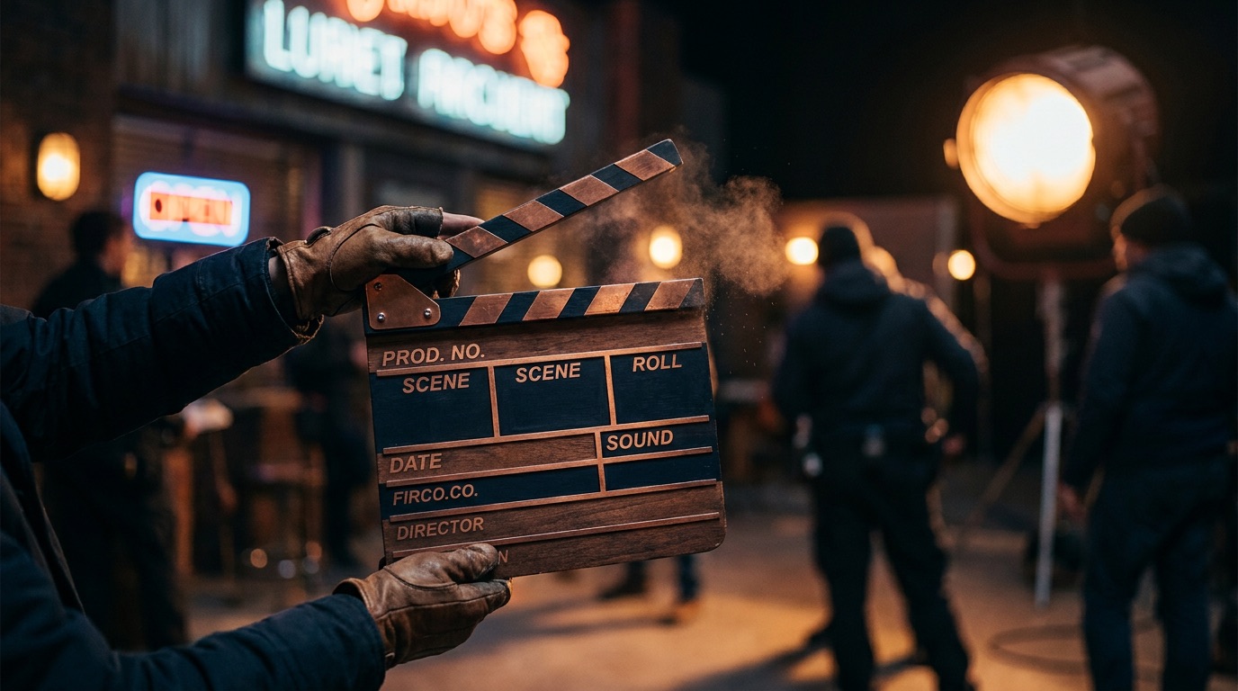 Las Vegas film production clapperboard mid-action