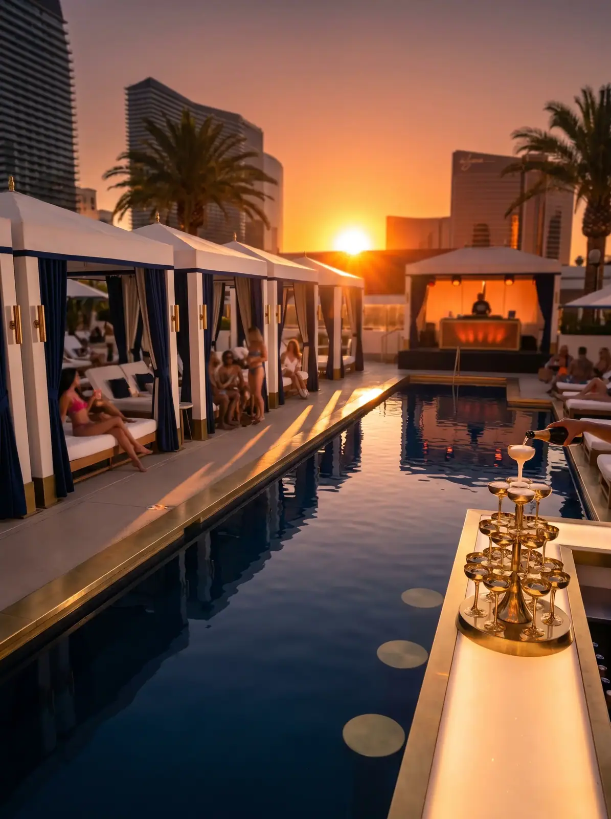 Beach club pool photographed for a mixed-use community amenity