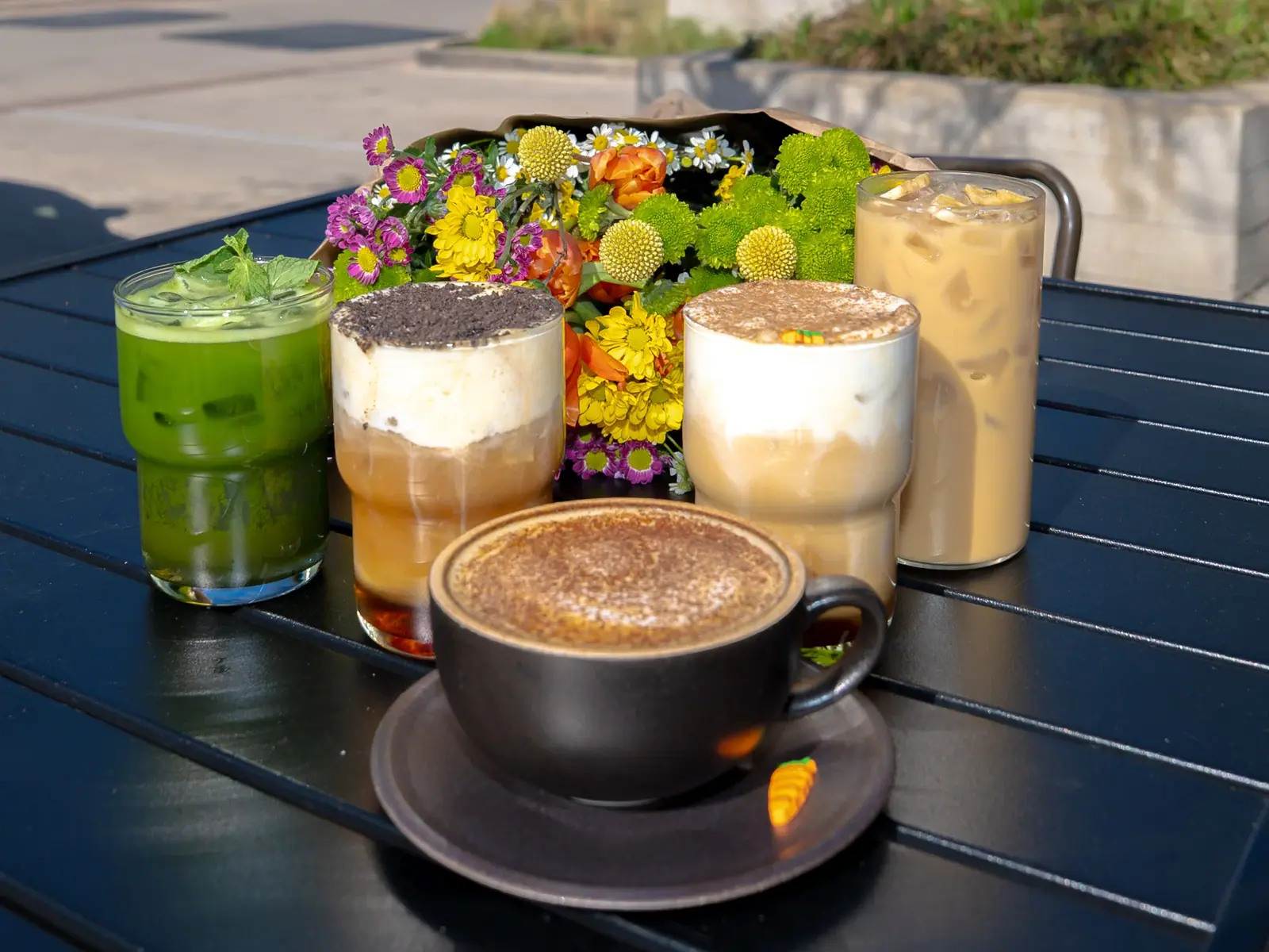 Seasonal spring drinks photographed for a cafe menu launch