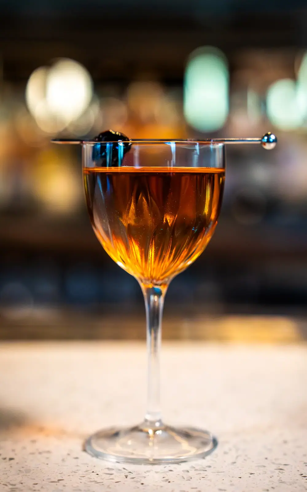 Classic cocktail photographed with backlight in a Dallas bar