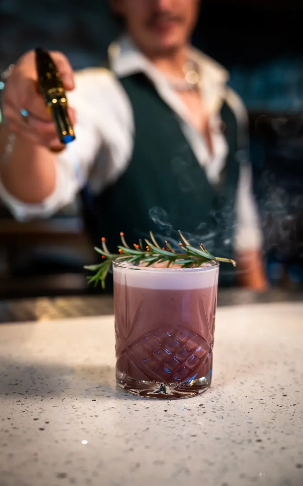 Craft cocktail photographed with garnish detail