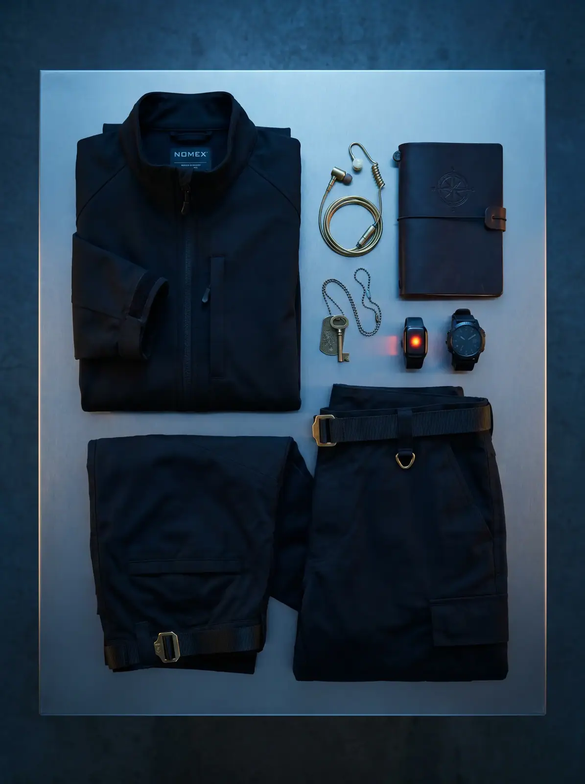 Tactical equipment photographed for a security services brand